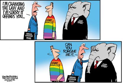 
Political cartoon U.S. Indiana religious freedom GOP