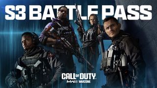Los operadores de Call of Duty se encuentran sobre un fondo azul.  'S3 Battle Pass' está escrito en letras blancas encima de ellos.