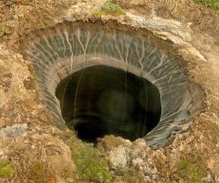 A crater on the Yamal Peninsula in Siberia, reported in the spring of 2017.