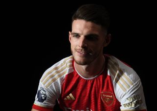 Arsenal latest signing Declan Rice at London Colney on July 15, 2023 in St Albans, England.