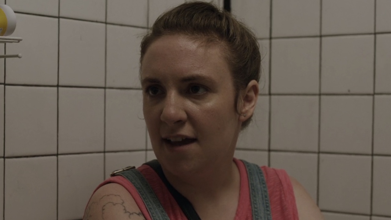 Hannah arguing in a bathroom shower in the penultimate episode of Girls