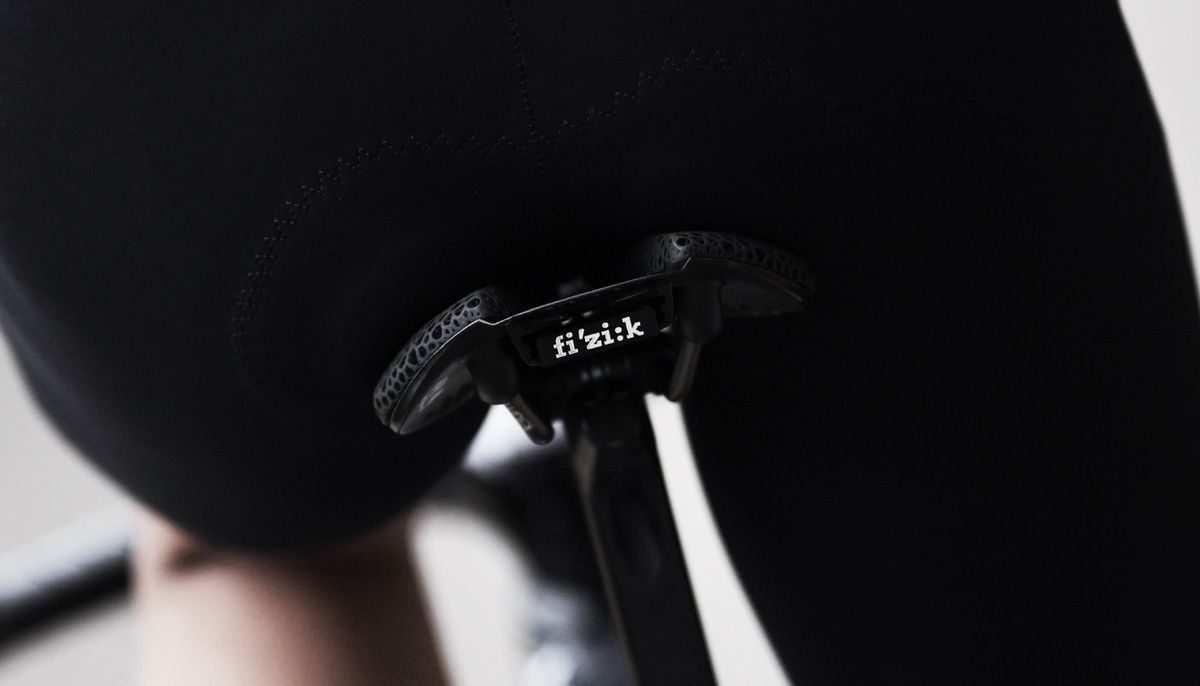 The Fizik logo at the back of the new 3D-printed saddle