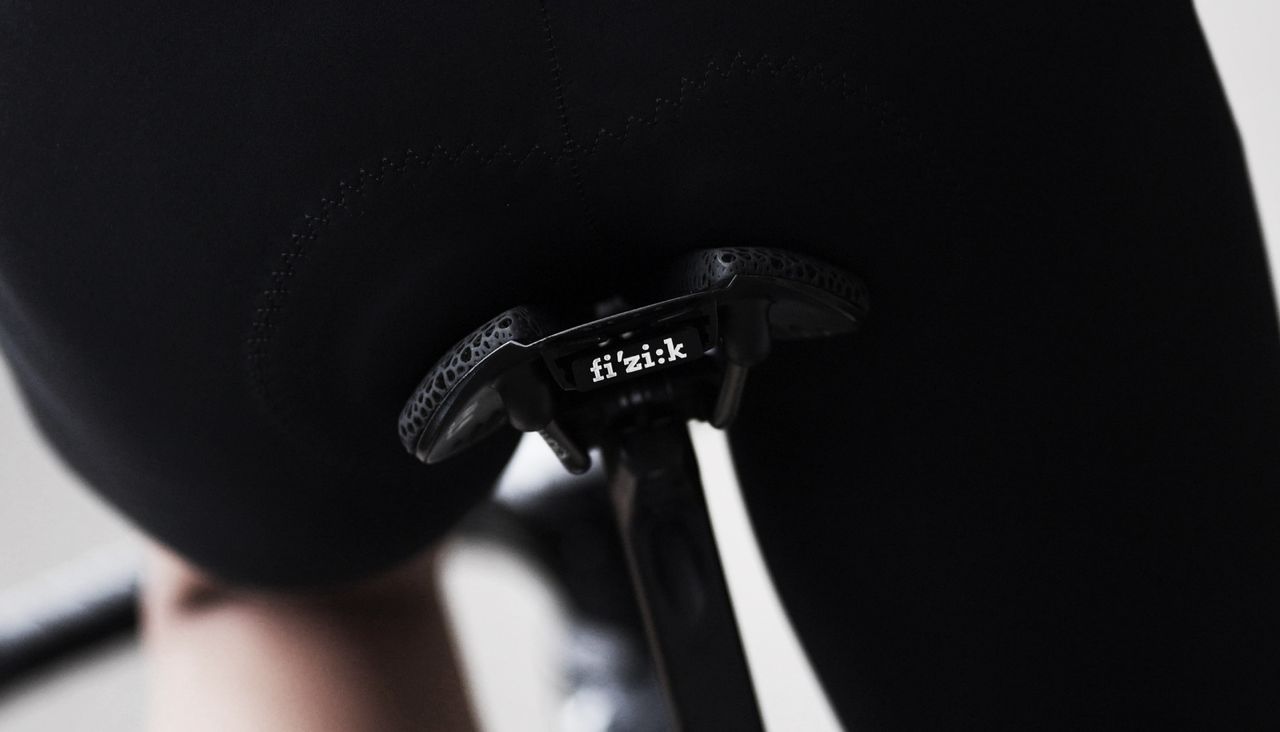 The Fizik logo at the back of the new 3D-printed saddle