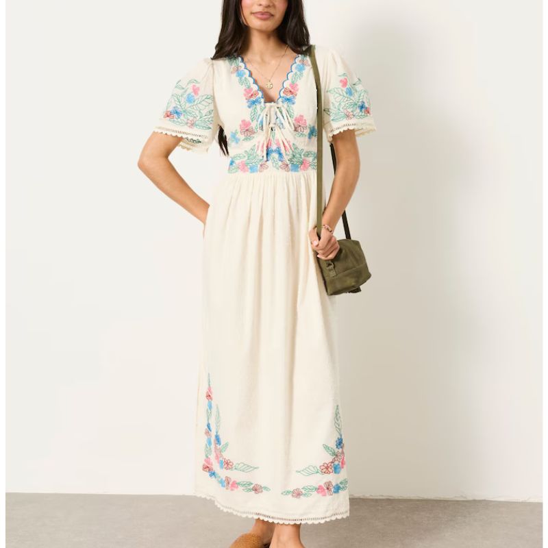 Fatface, Lea Ivory Petite Embroidered Midi Dress