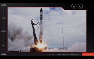 A Rocket Lab Electron booster launches from New Zealand on the "They Go Up So Fast" mission on March 22, 2021.