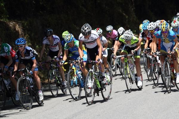 Riders climbing one of the many rolling hills of the day