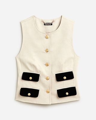 Contrast Vest in Textured Linen Blend