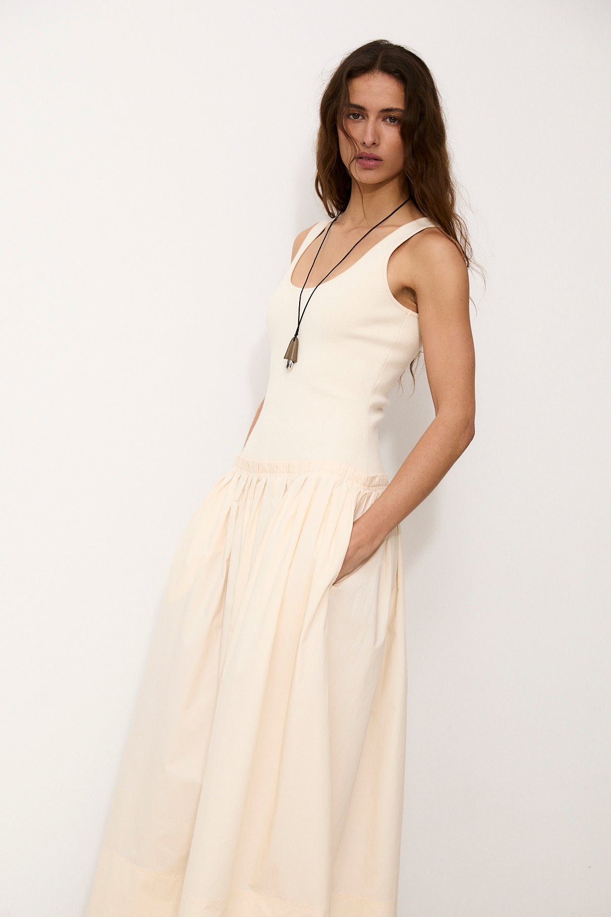 Lina | Knit and Cotton Ecru Dress - Ecru / Xs