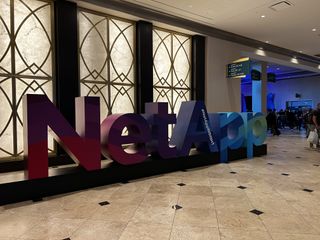 NetApp logo displayed at the NetApp Insight 2023 conference in Las Vegas, USA