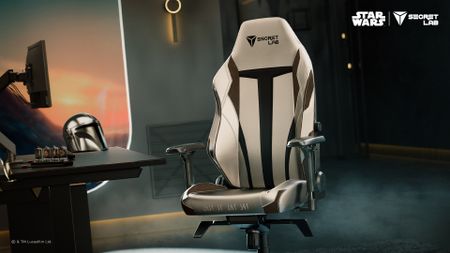 The new Secretlab Mandalorian themed chair in a Star Wars inspired workspace.
