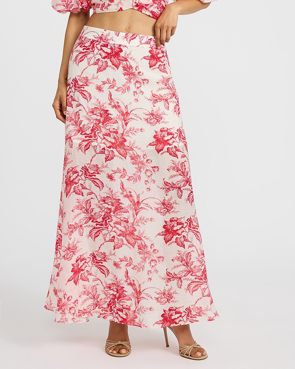 Textured Floral High Waisted Side Slit Maxi Skirt