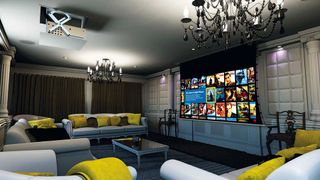 luxury cinema room with projector an padded walls