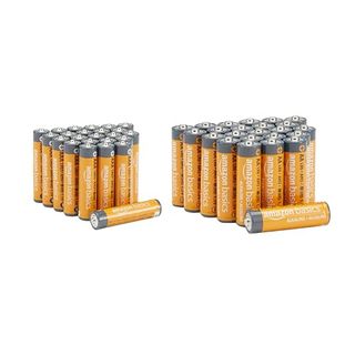 A set of AA and AAA yellow batteries with grey tips