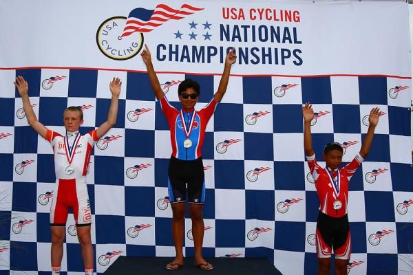 Junior Men 13-14 500m TT Podium, L to R- Grayson Brookshire (Silver), Chazmichael Morales (Gold), Matthew Valencia (Bronze)