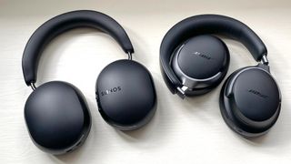 Bose QC Ultra and Sonos Ace headphones on a white surface