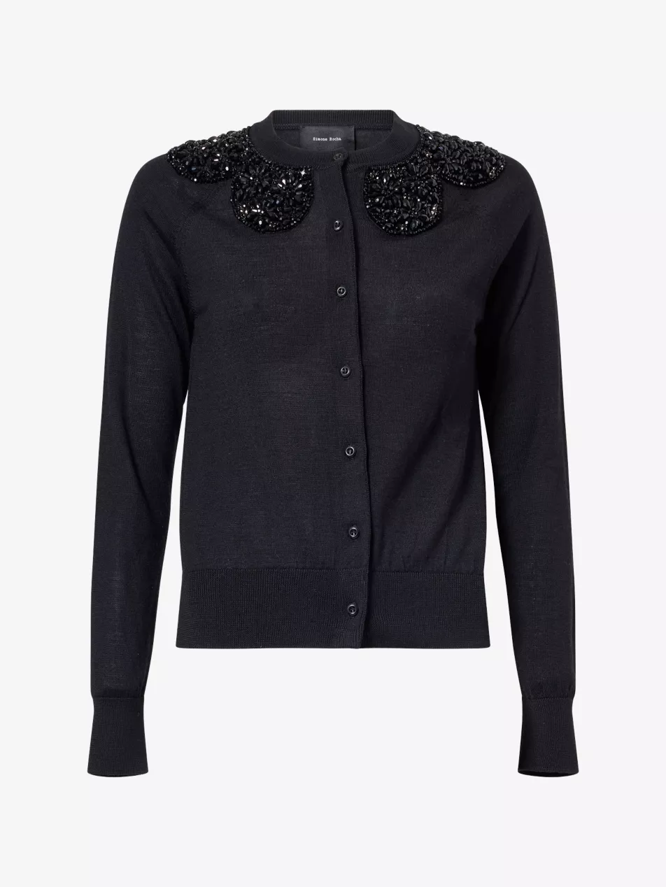 Bead-Embellished Wool-Blend Cardigan - Xs