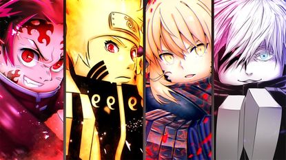 Press shot for Anime Dimensions Simulator codes showing four characters side by side