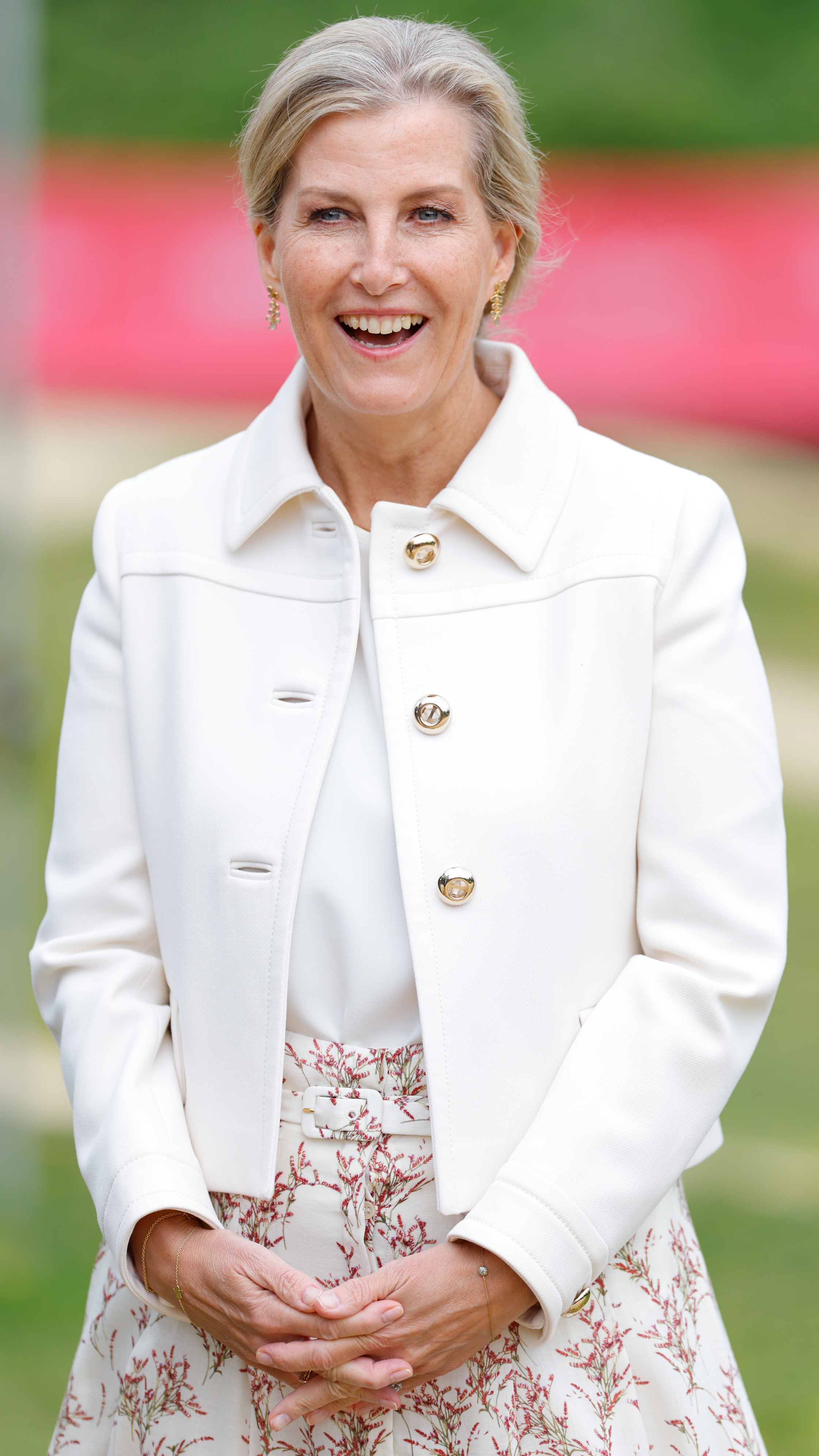 Sophie, Duchess of Edinburgh laughs as she visits Northampton Bike Park on June 9, 2025