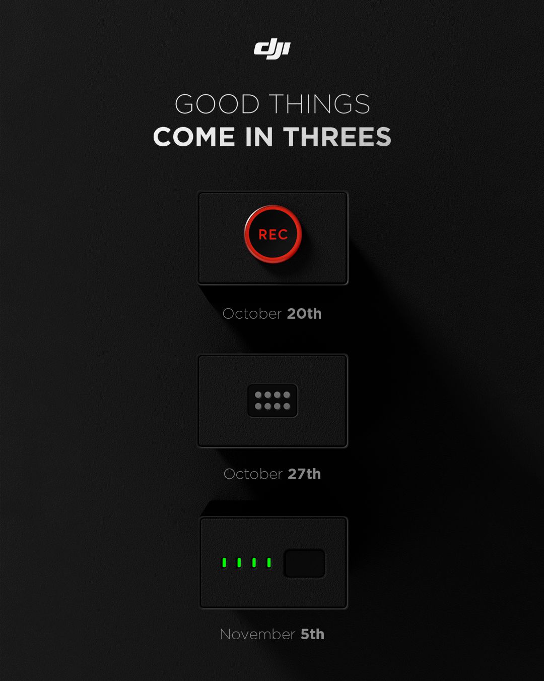 DJI is teasing three upcoming launches on social media