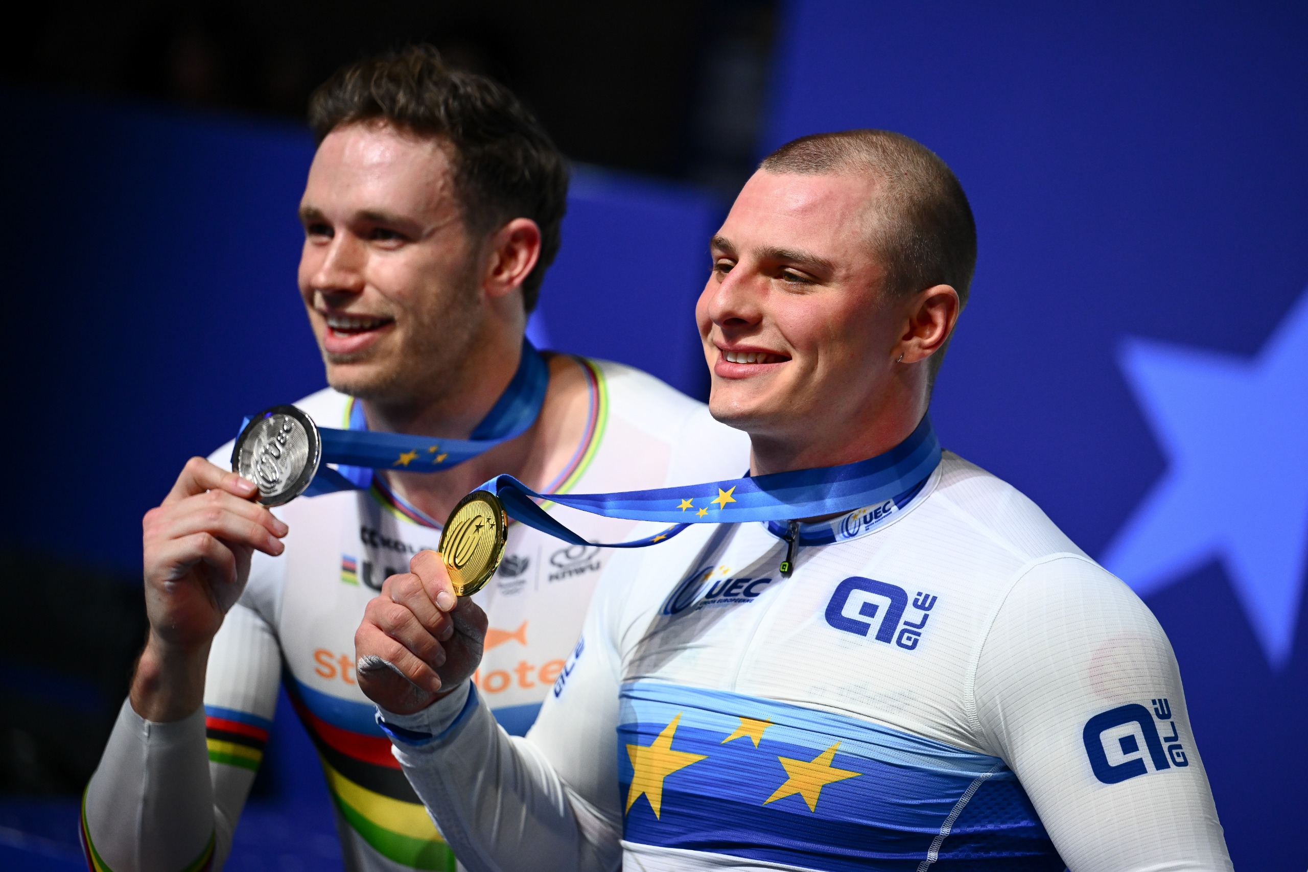 Matthew Richardson holding a gold medal at the European Championships