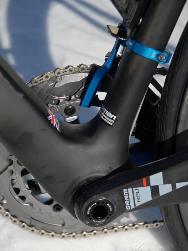 A chunky BB30 integrated bottom bracket anchors Charlie Wegelius's (UnitedHealthcare Pro Cycling) Boardman Elite SLR.