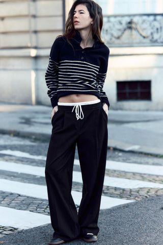 Wide-Leg Trousers With Double Waistband