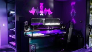 A gaming room with Nanoleaf lights and Orchestrator software