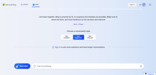 Website screenshot for Bing chat