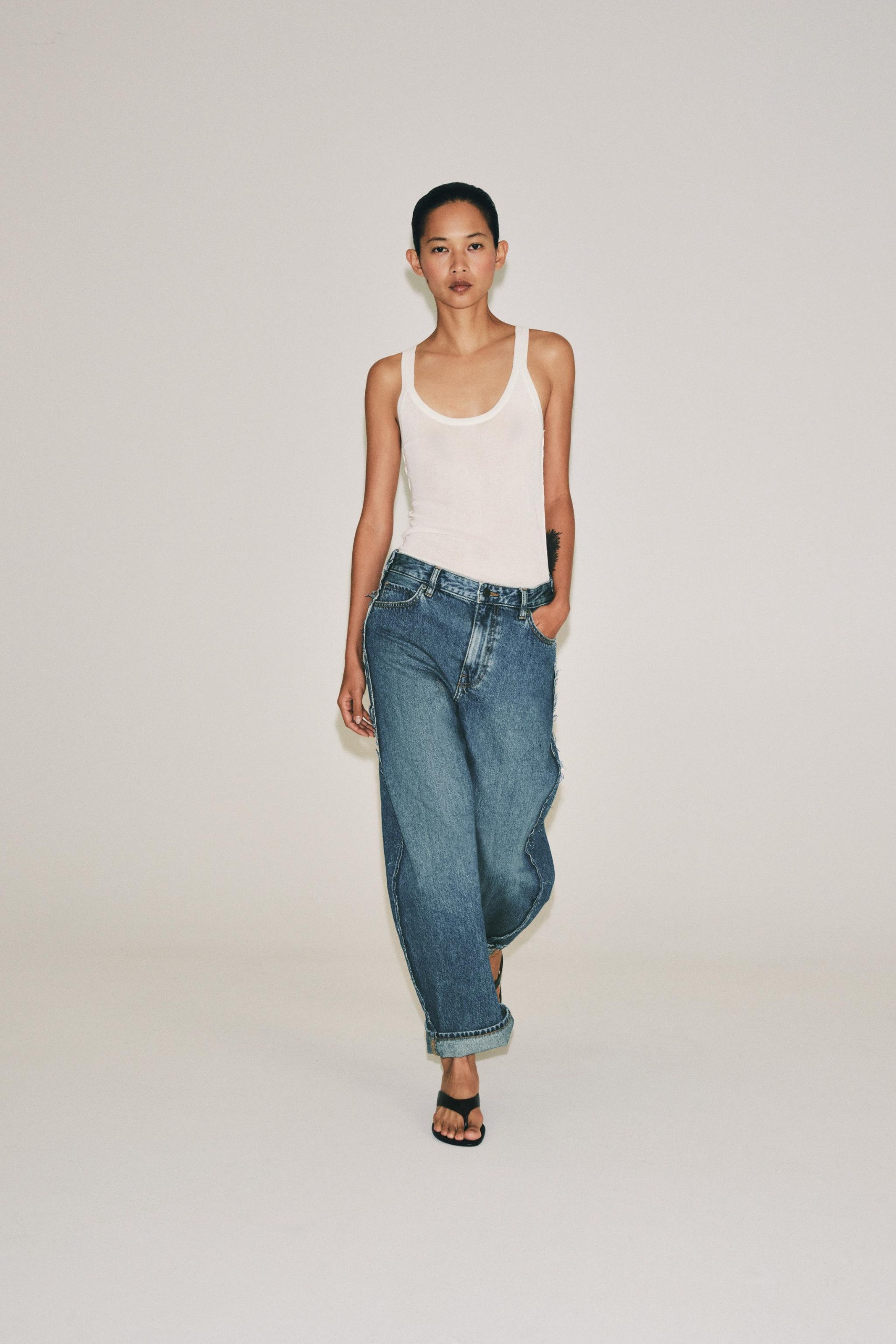 Zw Collection Mid-Waist Cuffed Balloon Jeans - Blue - 6