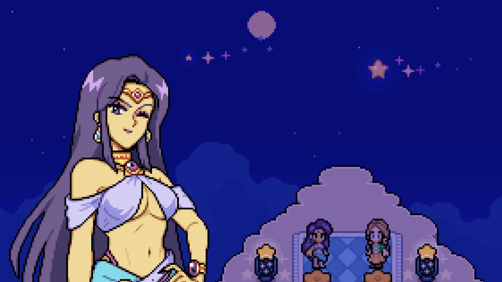 Fields of Mistria - Juniper winks at the main character while watching the shooting stars
