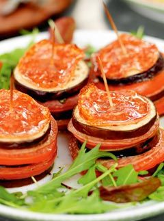 Aubergine and Salami Stacks