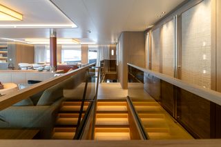 The interior layout makes the most of the catamaran's broad beam