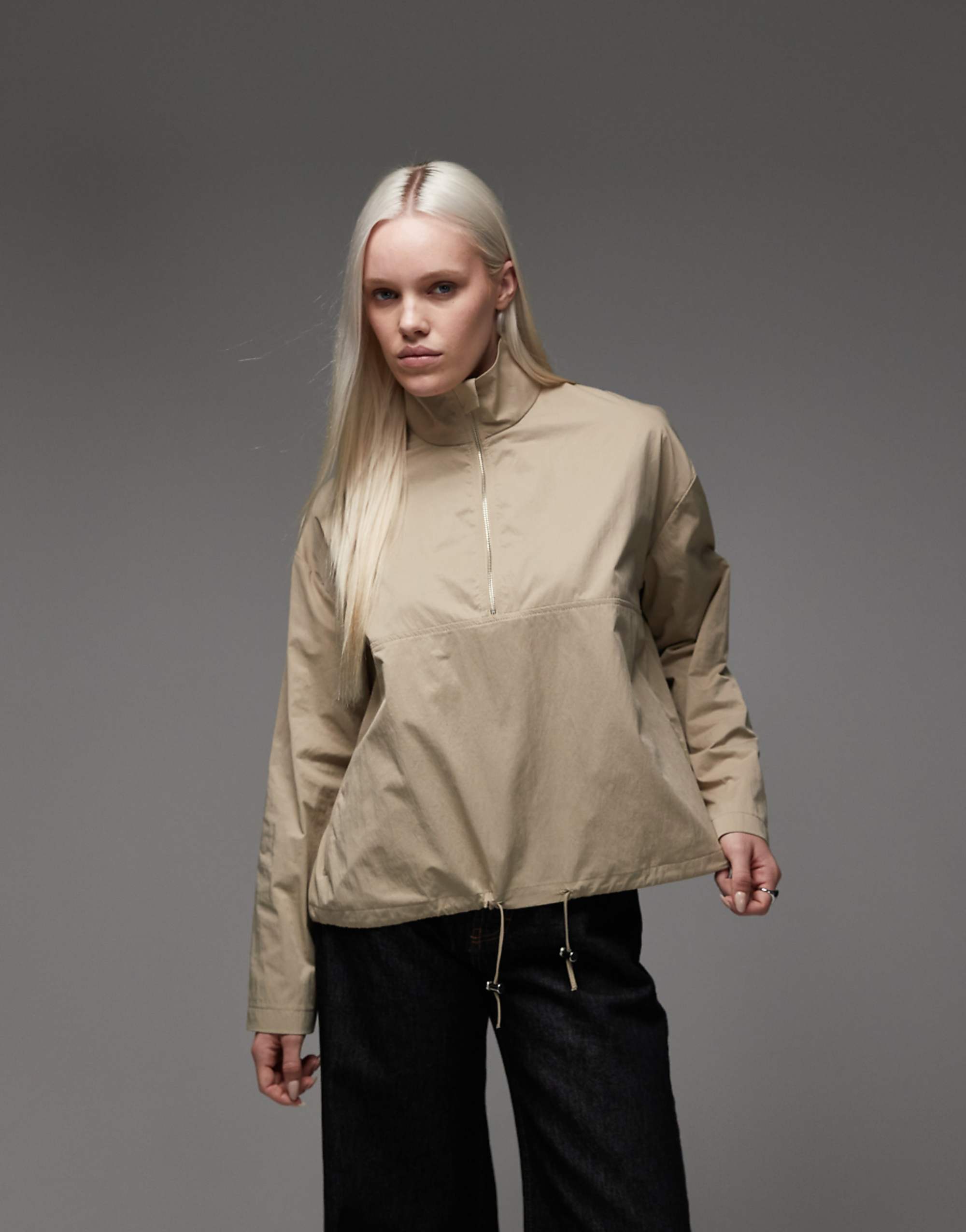 Asos Design Techy Funnel Neck Zip Up Jacket in Ecru
