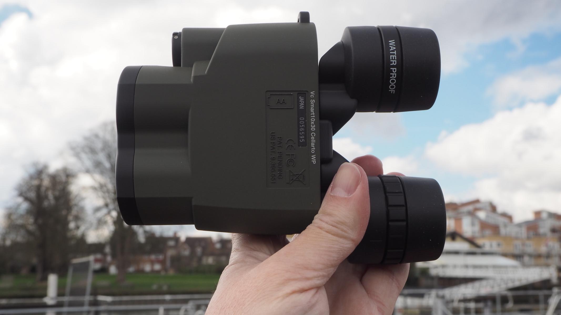 Kenko VC Smart Cellarto 10x30 WP binoculars, held by the author.