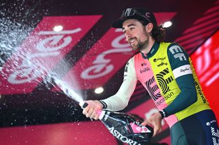 Ben Healy celebrates his stage victory at the 2023 Giro d'Italia 