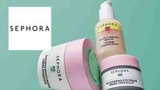 Sephora Logo placed over an image of pink facial products