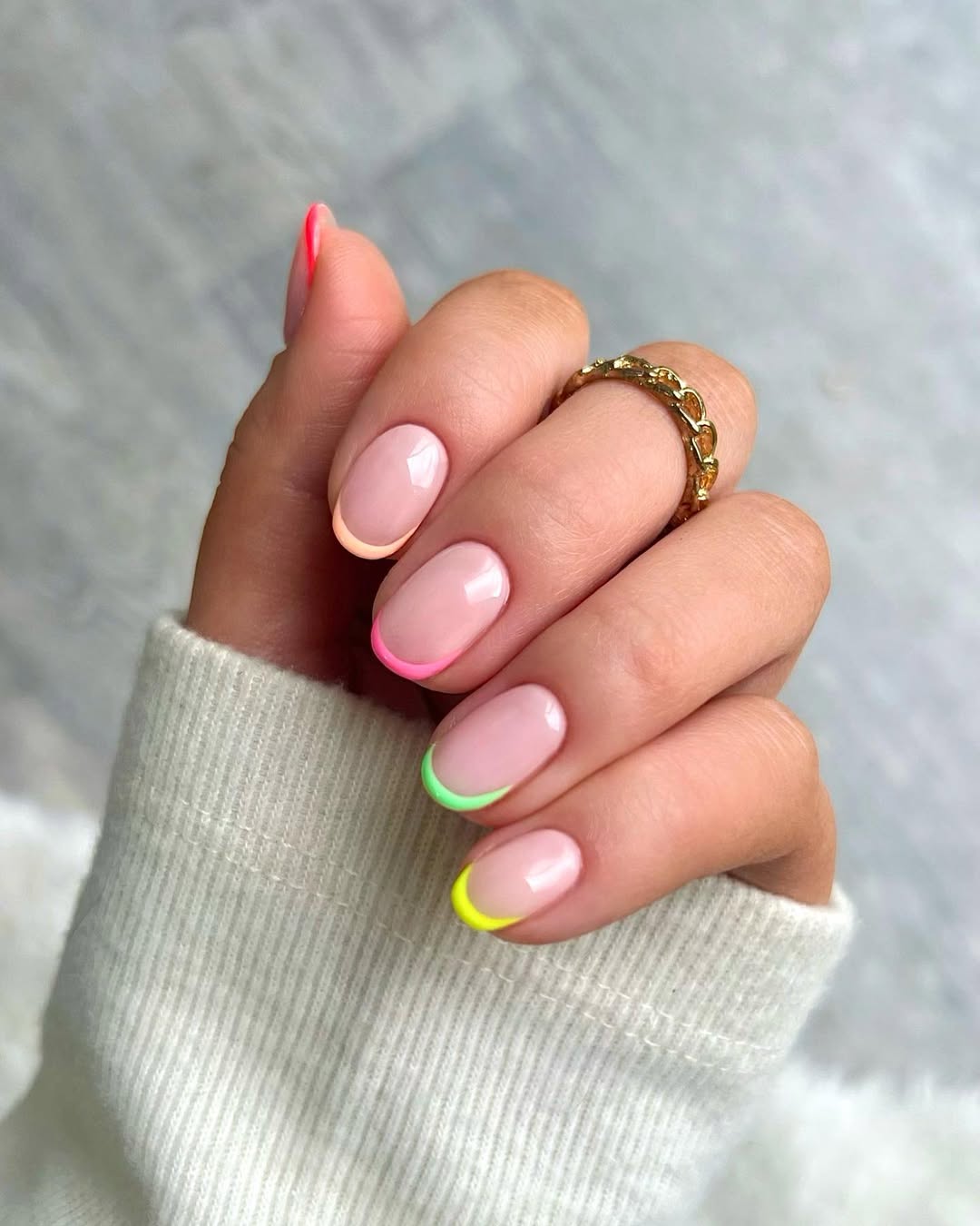 Rainbow short French tip nails