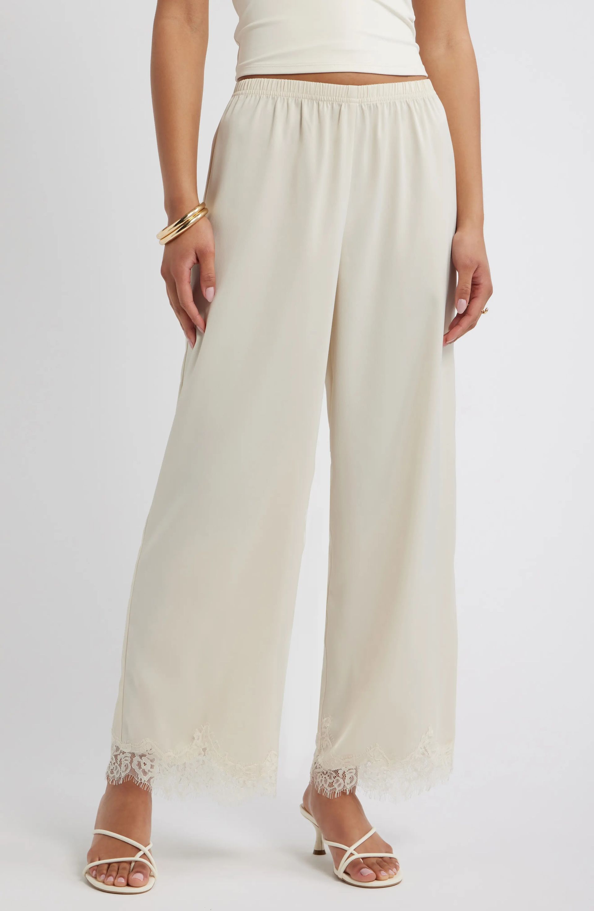 Open Edit, Lace Trim Satin Pants