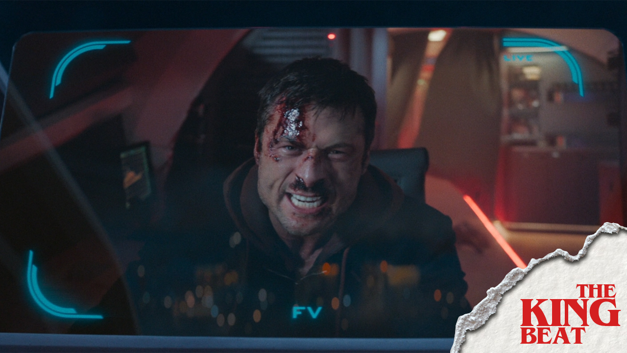 Glen Powell as Ben Richards video threatening to crash plane in The Running Man The King Beat