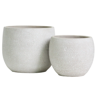 A set of two textured ceramic planters