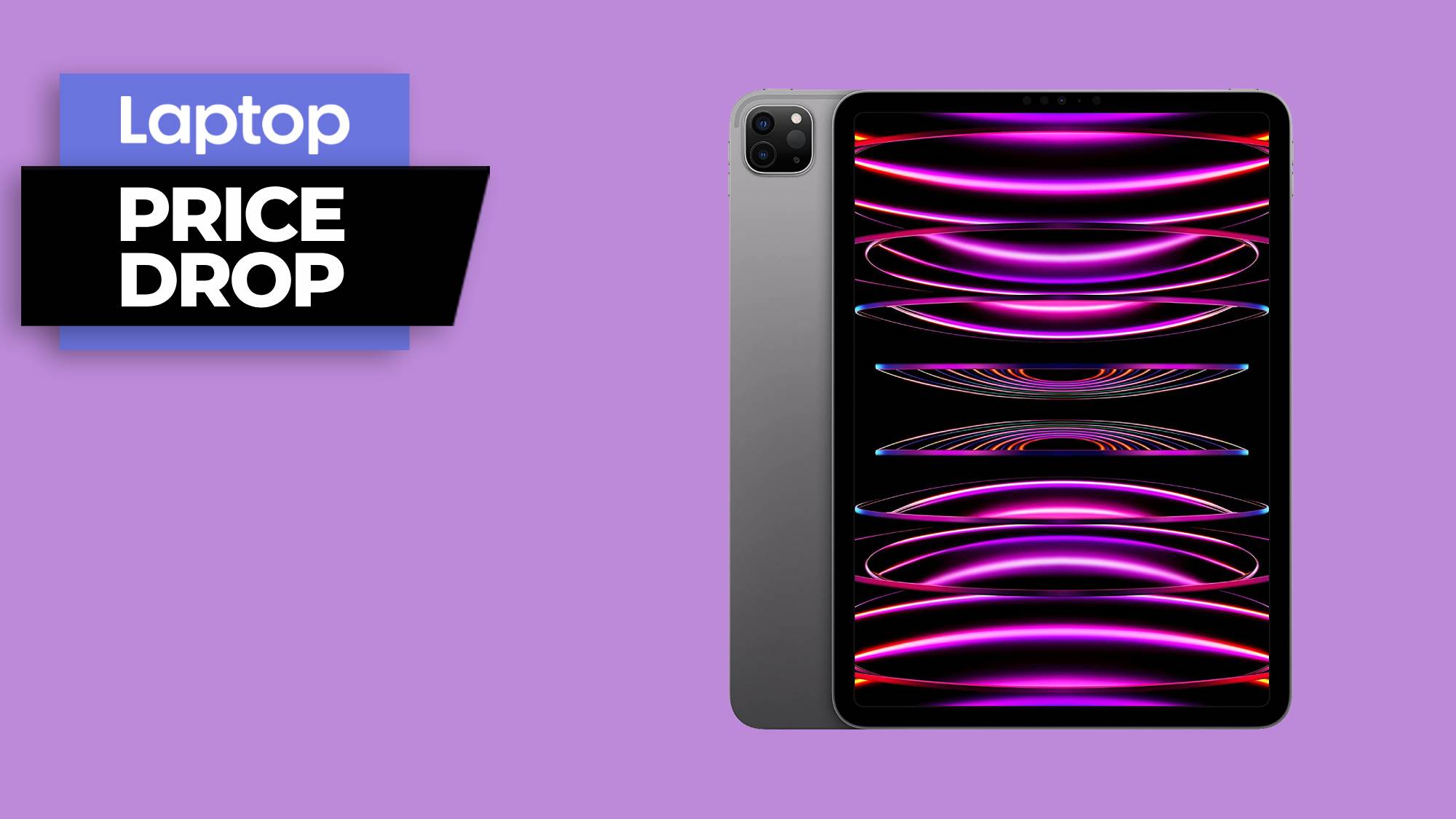 2022 iPad Pro in silver with purple and black design screensaver