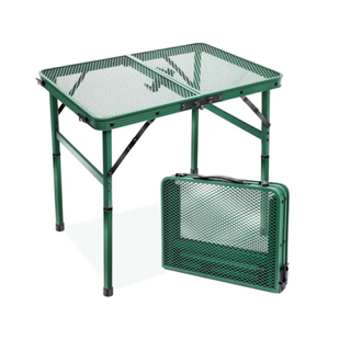 A green outdoor picnic table