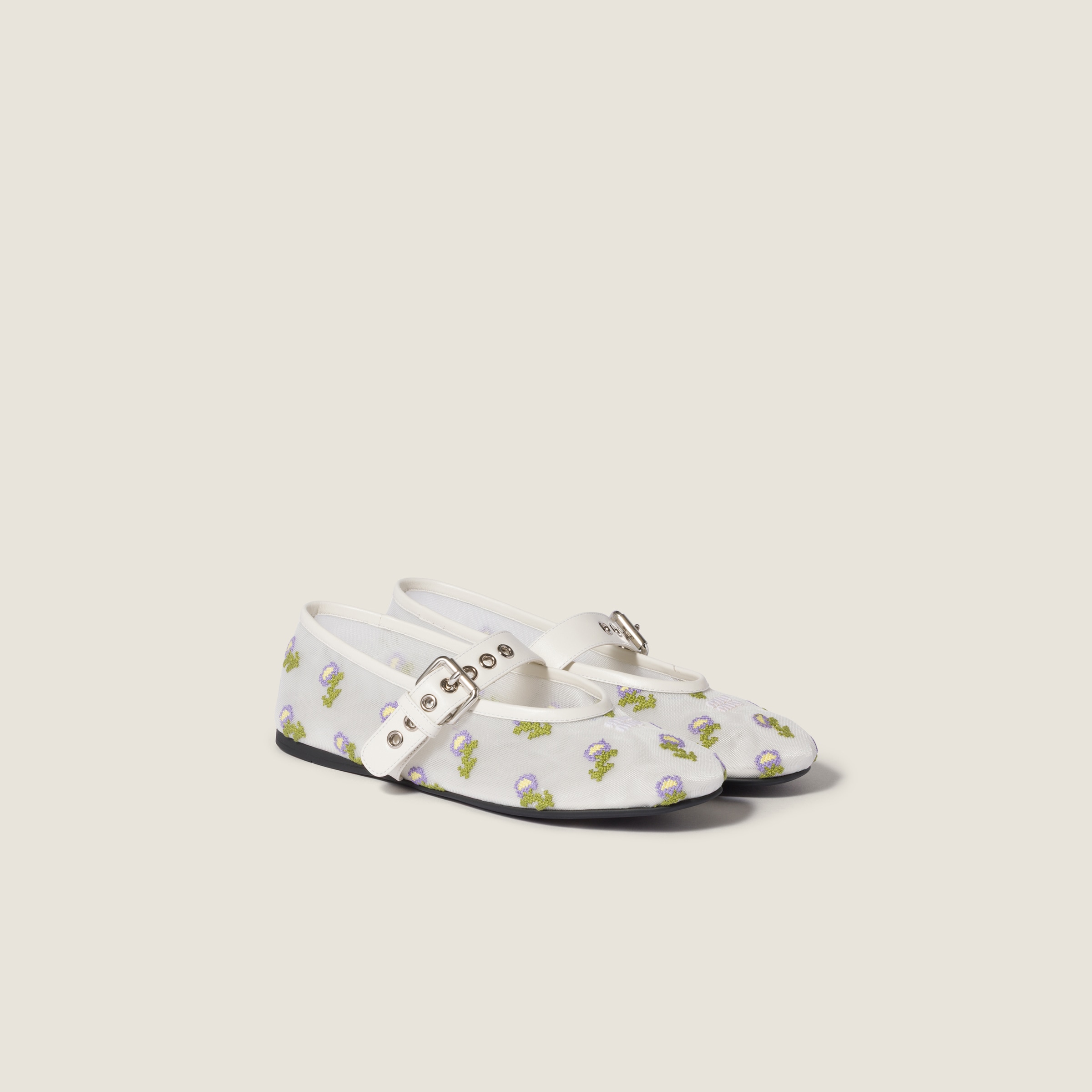 Embroidered Mesh Ballerinas