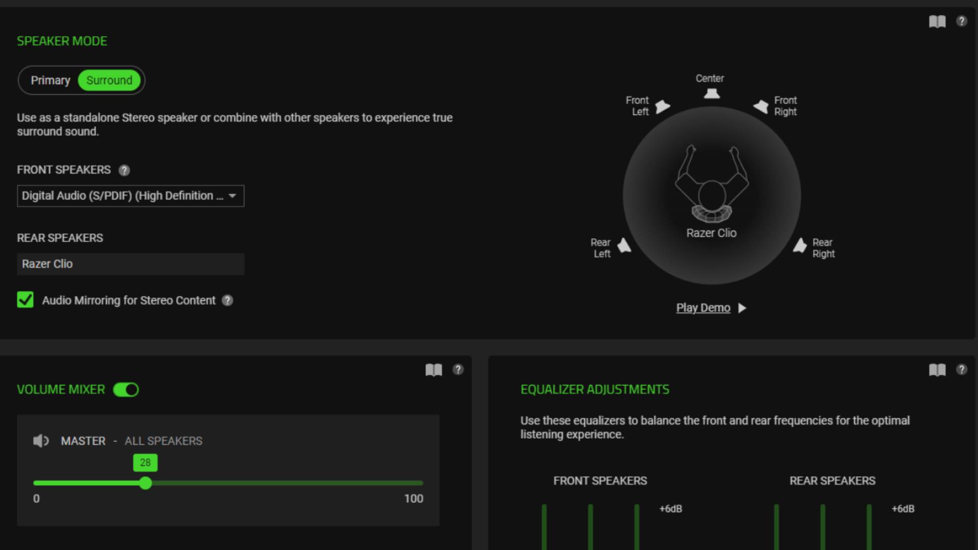 Screenshot of the Razer Clio settings by Rosalie Newcombe, available via Razer Synapse.
