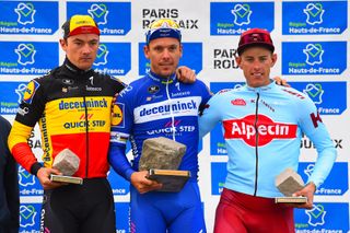 The final podium – Lampaert, Gilbert and Politt (L-R)
