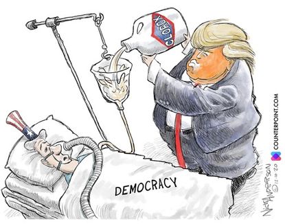 Political Cartoon U.S. Trump democracy election bleach