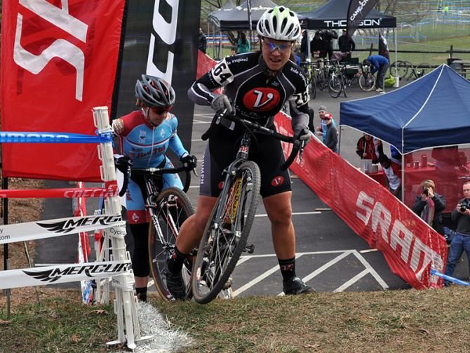 Rebecca Blatt (Van Dessel Sports) dabs on the "wall" forcing Katie Arnold (Bob's Red Mill) to do likewise.