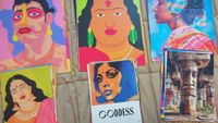AI-generated art on sale at a stall in India