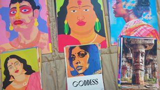 AI-generated art on sale at a stall in India