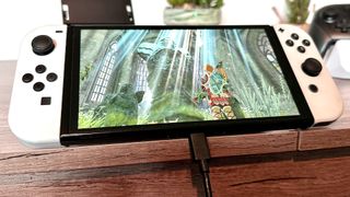 Switch OLED with HORI PlayStand